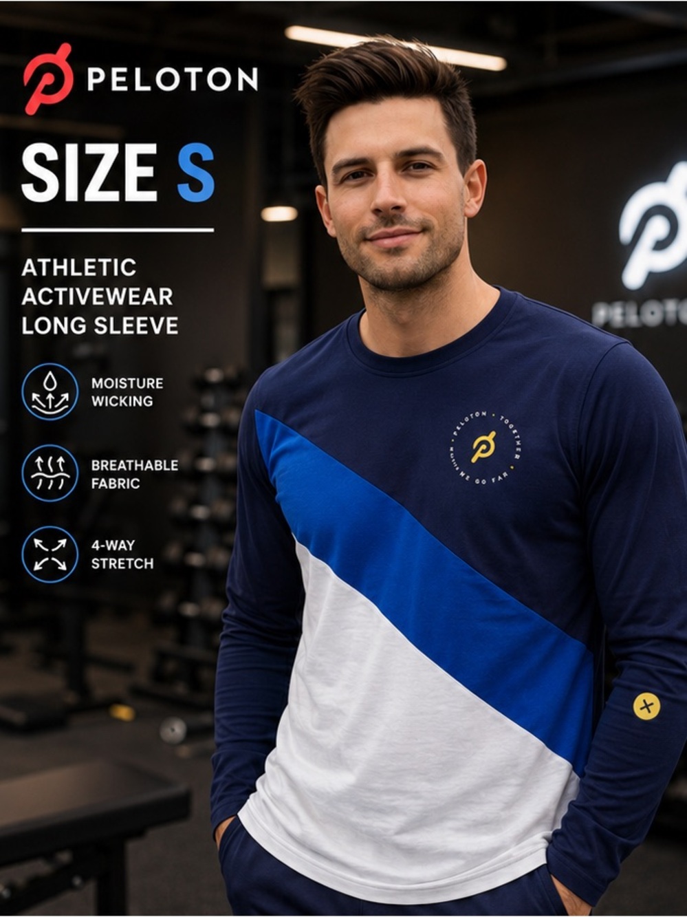 Peloton Blue Colorblock Long Sleeve Shirt Men’s Small